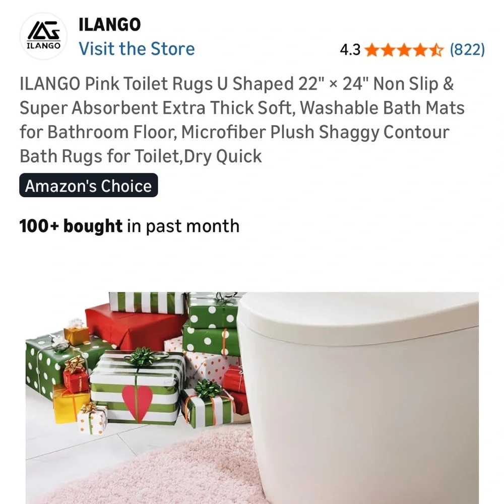 ILANGO U Shaped Microfiber Rug for Toilet
